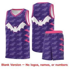 Purple White Pink Halloween Bat Pattern Basketball Jersey 7