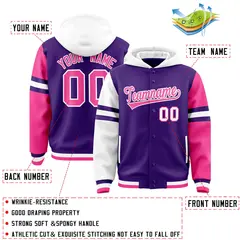Purple White-Pink Varsity Three Stripes Raglan Jacket Hoodie 4
