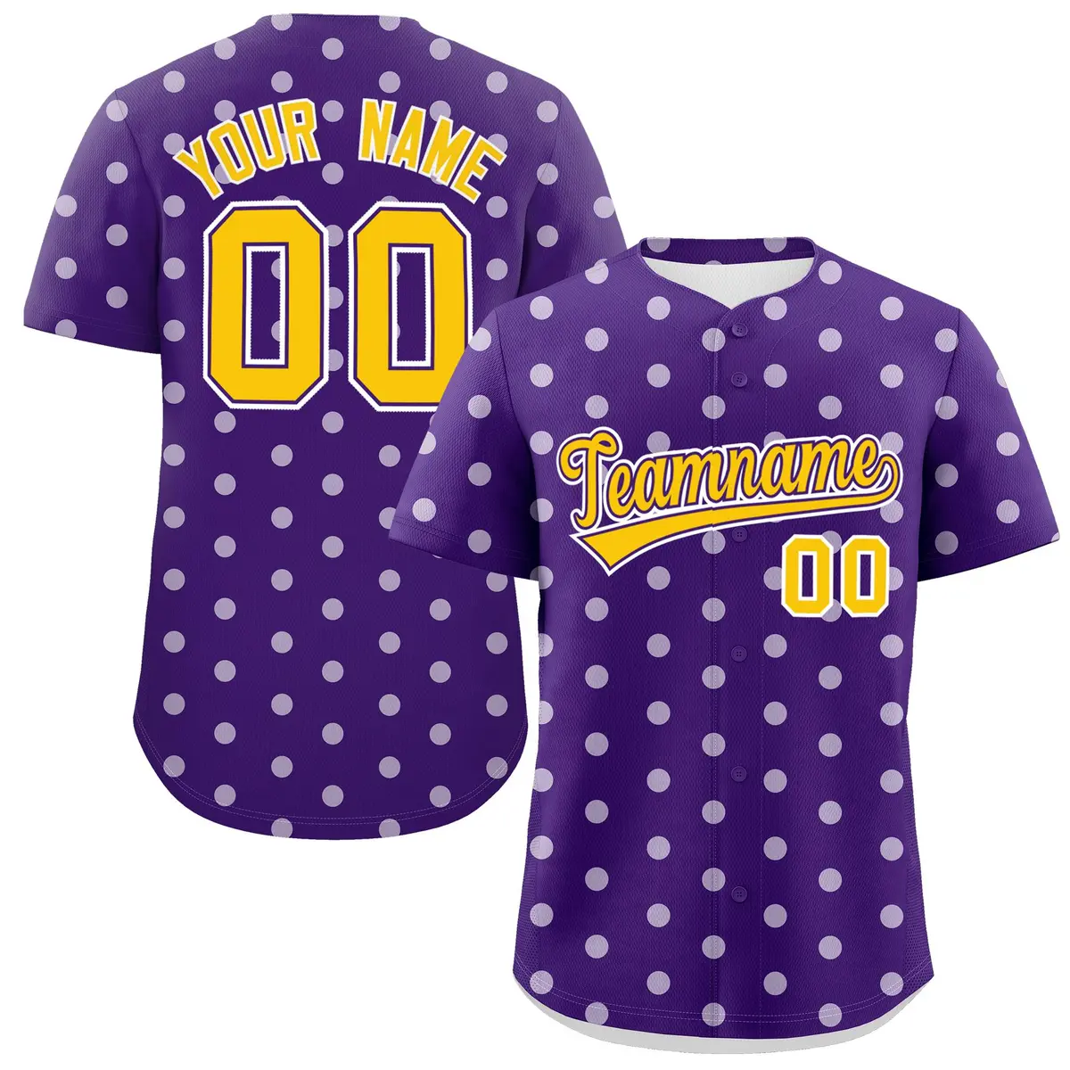 Purple White Polka Dot Graffiti Authentic Baseball Jersey