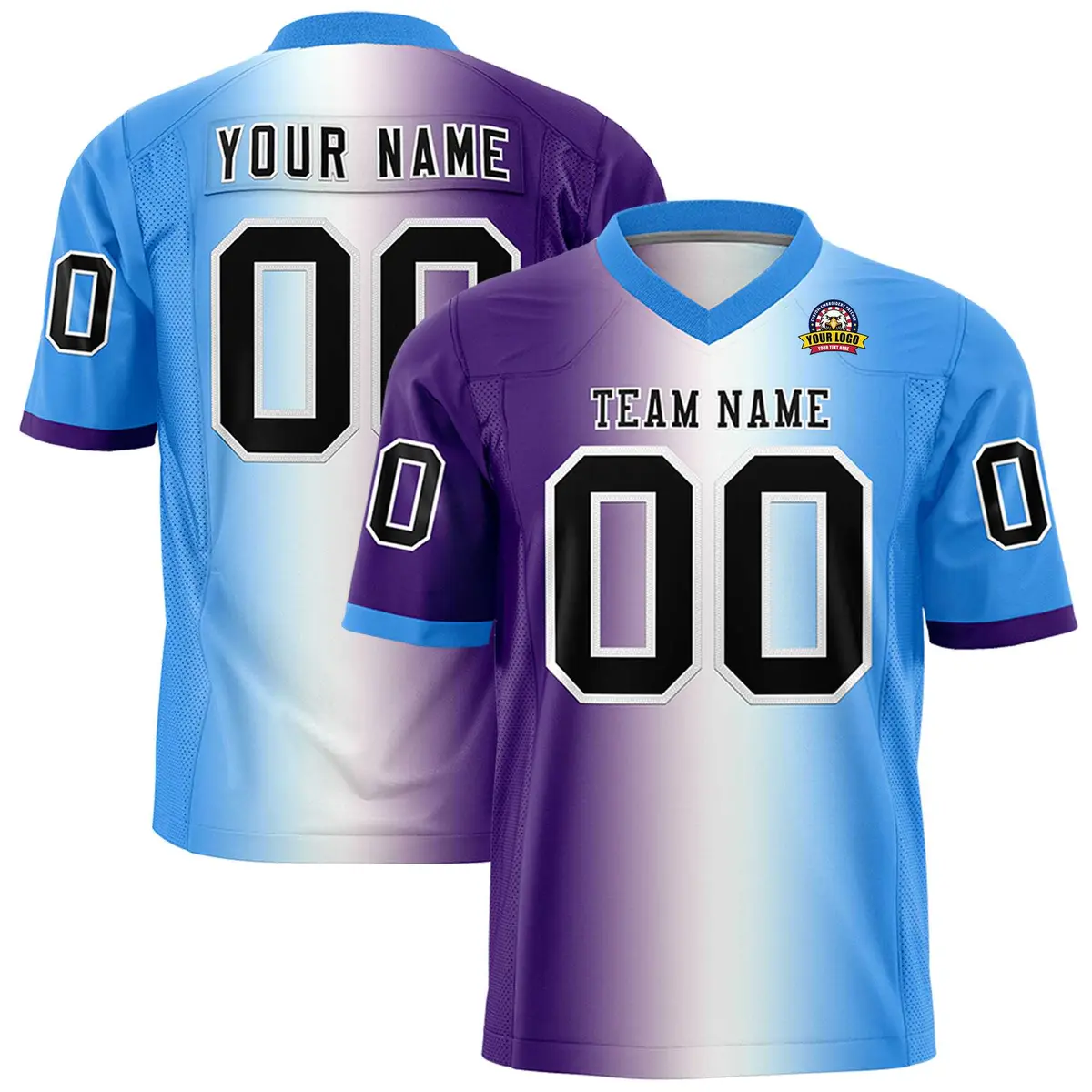 Purple White-Powder Blue Gradient Football Jersey