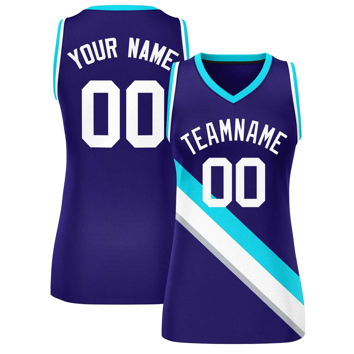 Women's Purple White-Powder Blue Slash Mesh Basketball Jersey