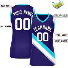 Women's Purple White-Powder Blue Slash Mesh Basketball Jersey 2