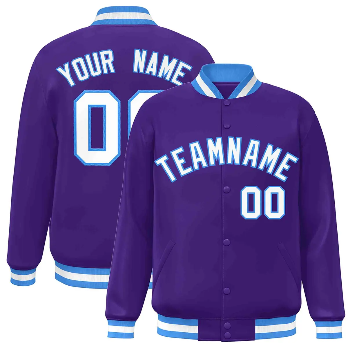 Purple White-Powder Blue Varsity Full-Snap Letterman Jacket
