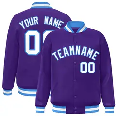 Purple White-Powder Blue Varsity Full-Snap Letterman Jacket 1