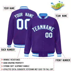 Purple White-Powder Blue Varsity Full-Snap Letterman Jacket 2