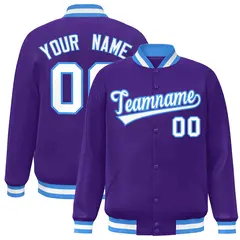 Purple White-Powder Blue Varsity Full-Snap Letterman Jacket 1