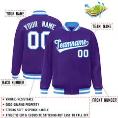 Purple White-Powder Blue Varsity Full-Snap Letterman Jacket 2