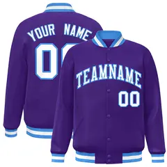 Purple White-Powder Blue Varsity Full-Snap Letterman Jacket 1