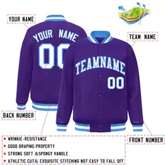 Purple White-Powder Blue Varsity Full-Snap Letterman Jacket 2