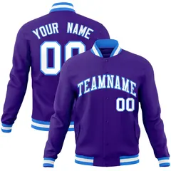 Purple White-Powder Blue Varsity Full-Snap Letterman Jacket 1