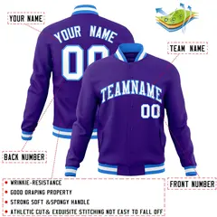 Purple White-Powder Blue Varsity Full-Snap Letterman Jacket 4