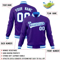 Purple White-Powder Blue Varsity Full-Snap Letterman Jacket 4