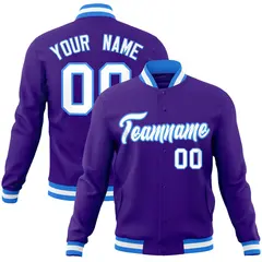 Purple White-Powder Blue Varsity Full-Snap Letterman Jacket 1
