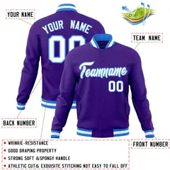 Purple White-Powder Blue Varsity Full-Snap Letterman Jacket 4