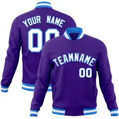 Purple White-Powder Blue Varsity Full-Snap Letterman Jacket 1
