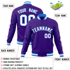 Purple White-Powder Blue Varsity Full-Snap Letterman Jacket 4