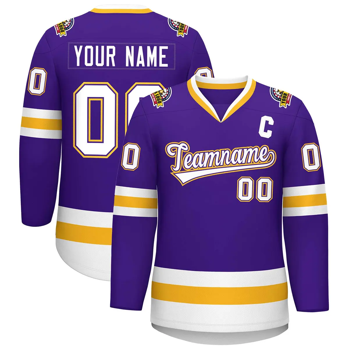 Purple White Purple-Gold Classic Style Hockey Jersey