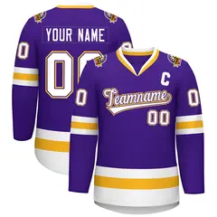 Purple White Purple-Gold Classic Style Hockey Jersey