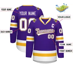 Purple White Purple-Gold Classic Style Hockey Jersey 2