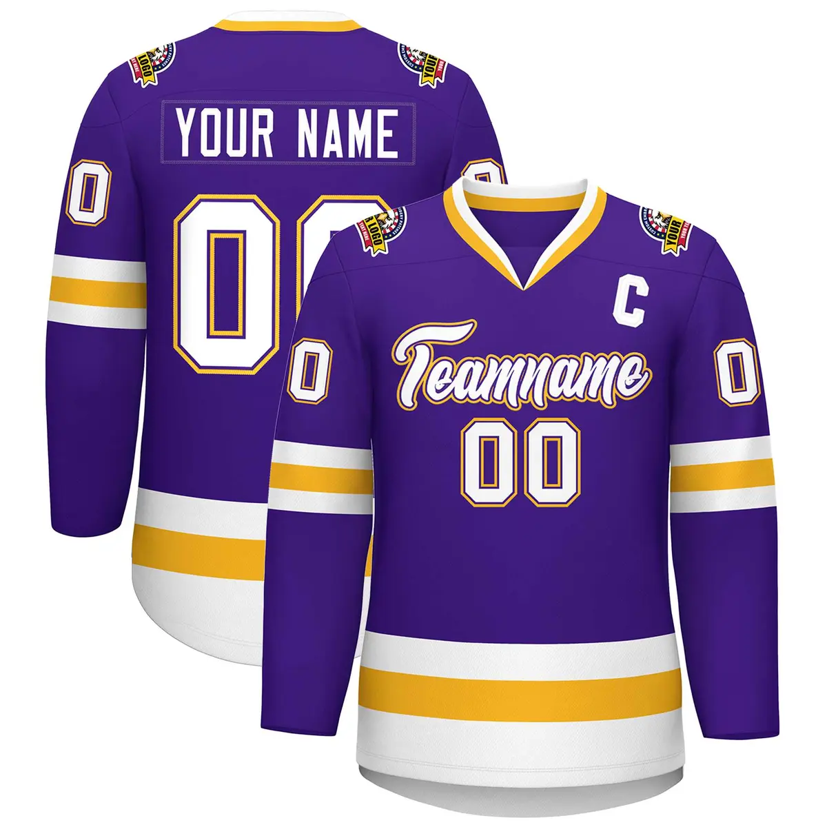 Purple White Purple-Gold Classic Style Hockey Jersey