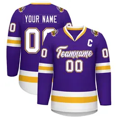 Purple White Purple-Gold Classic Style Hockey Jersey