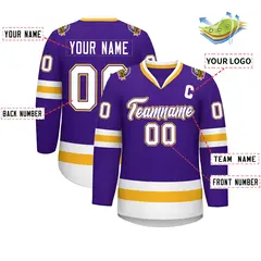 Purple White Purple-Gold Classic Style Hockey Jersey 2