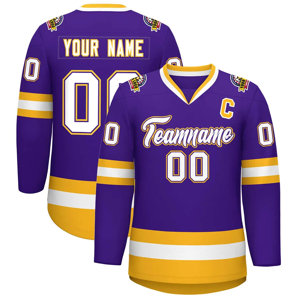 Purple White Purple-Gold Classic Style Hockey Jersey