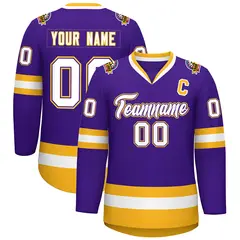 Purple White Purple-Gold Classic Style Hockey Jersey