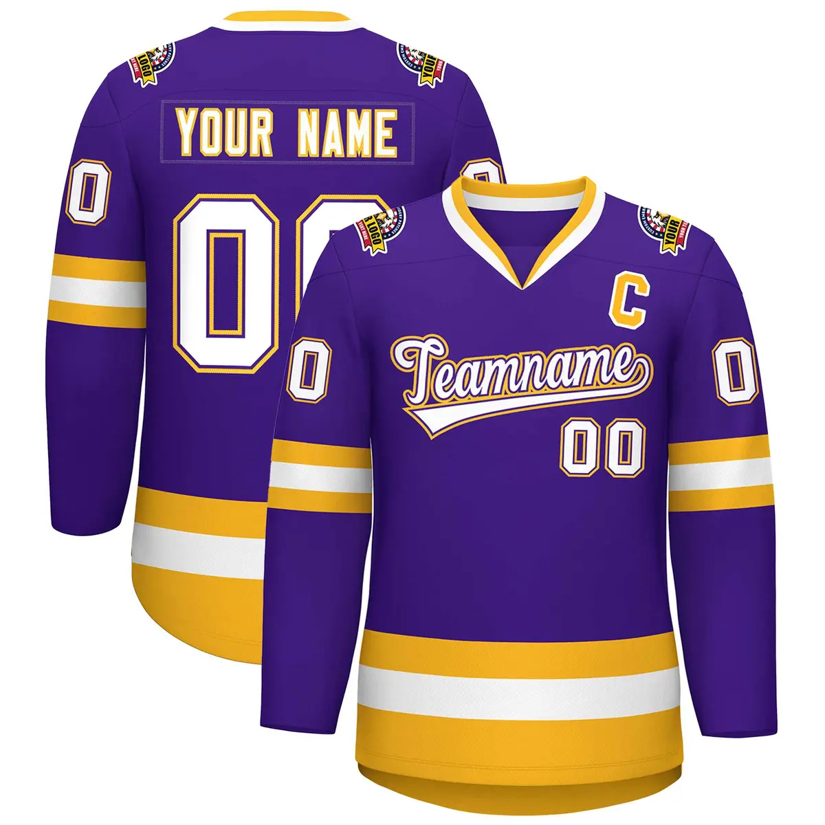 Purple White Purple-Gold Classic Style Hockey Jersey