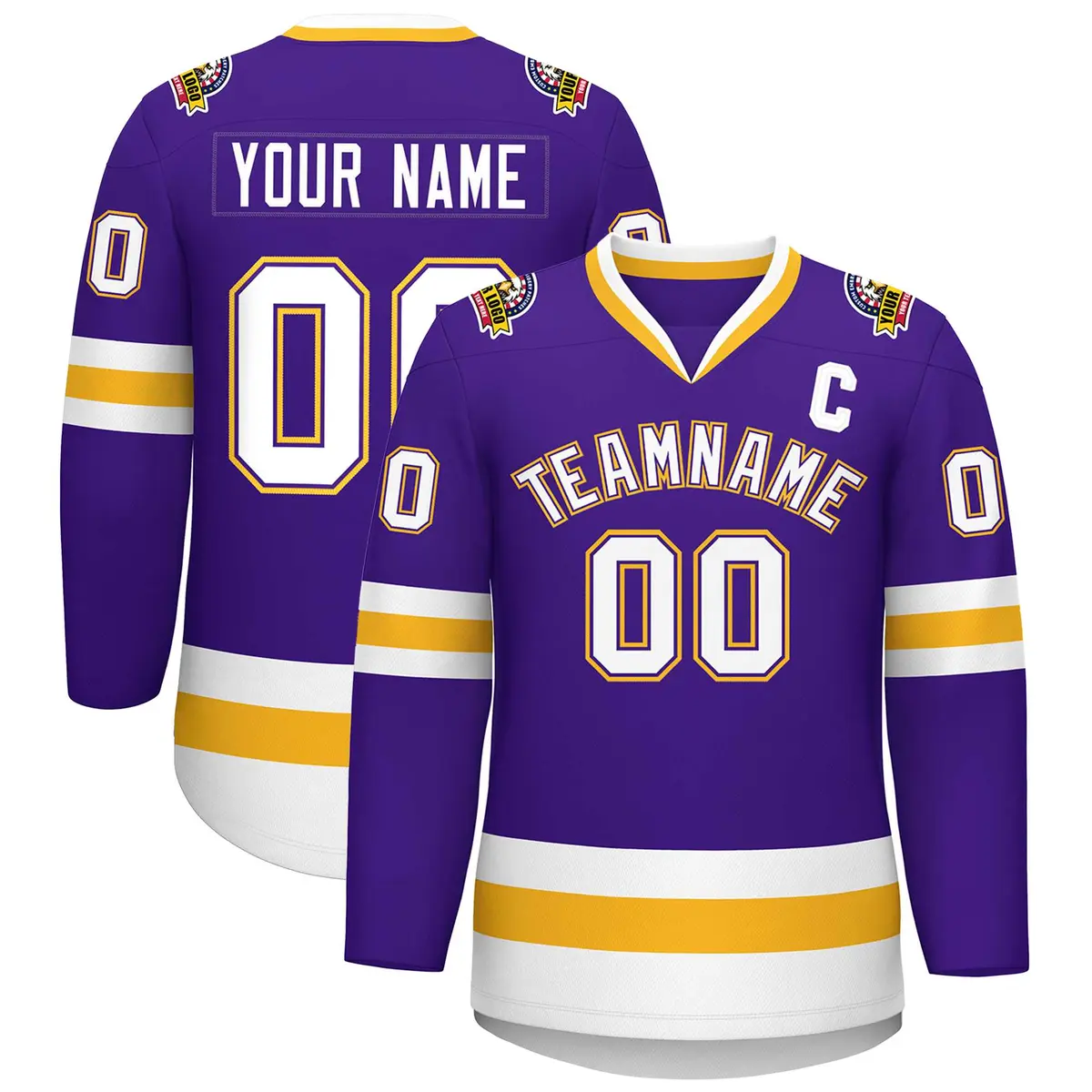 Purple White Purple-Gold Classic Style Hockey Jersey
