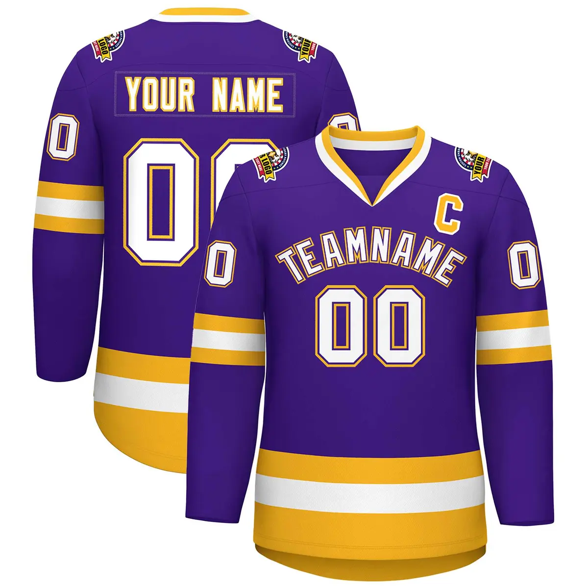 Purple White Purple-Gold Classic Style Hockey Jersey