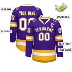 Purple White Purple-Gold Classic Style Hockey Jersey 2