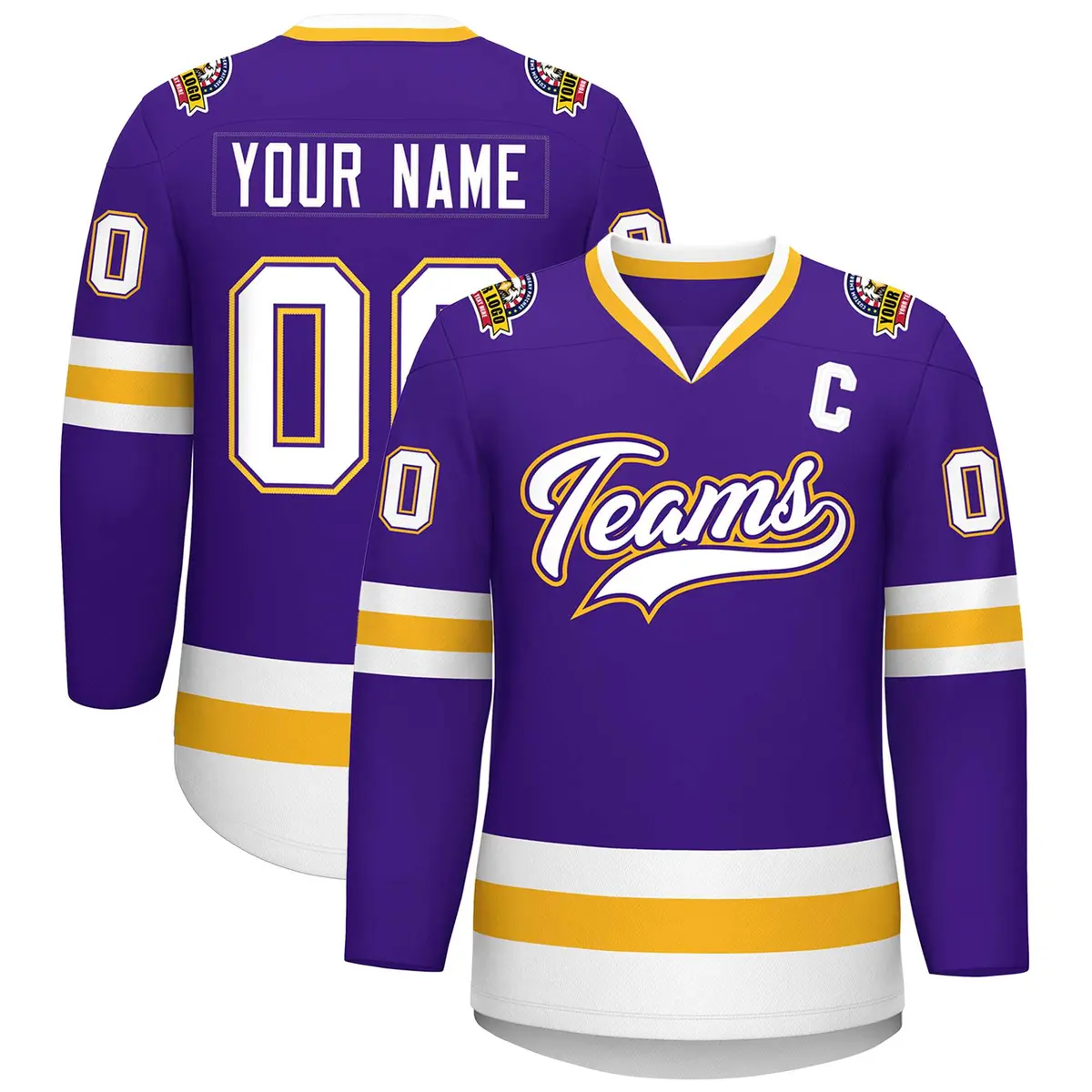 Purple White Purple-Gold Classic Style Hockey Jersey