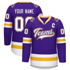 Purple White Purple-Gold Classic Style Hockey Jersey