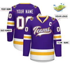 Purple White Purple-Gold Classic Style Hockey Jersey 2