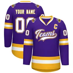 Purple White Purple-Gold Classic Style Hockey Jersey 1