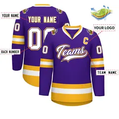 Purple White Purple-Gold Classic Style Hockey Jersey 2