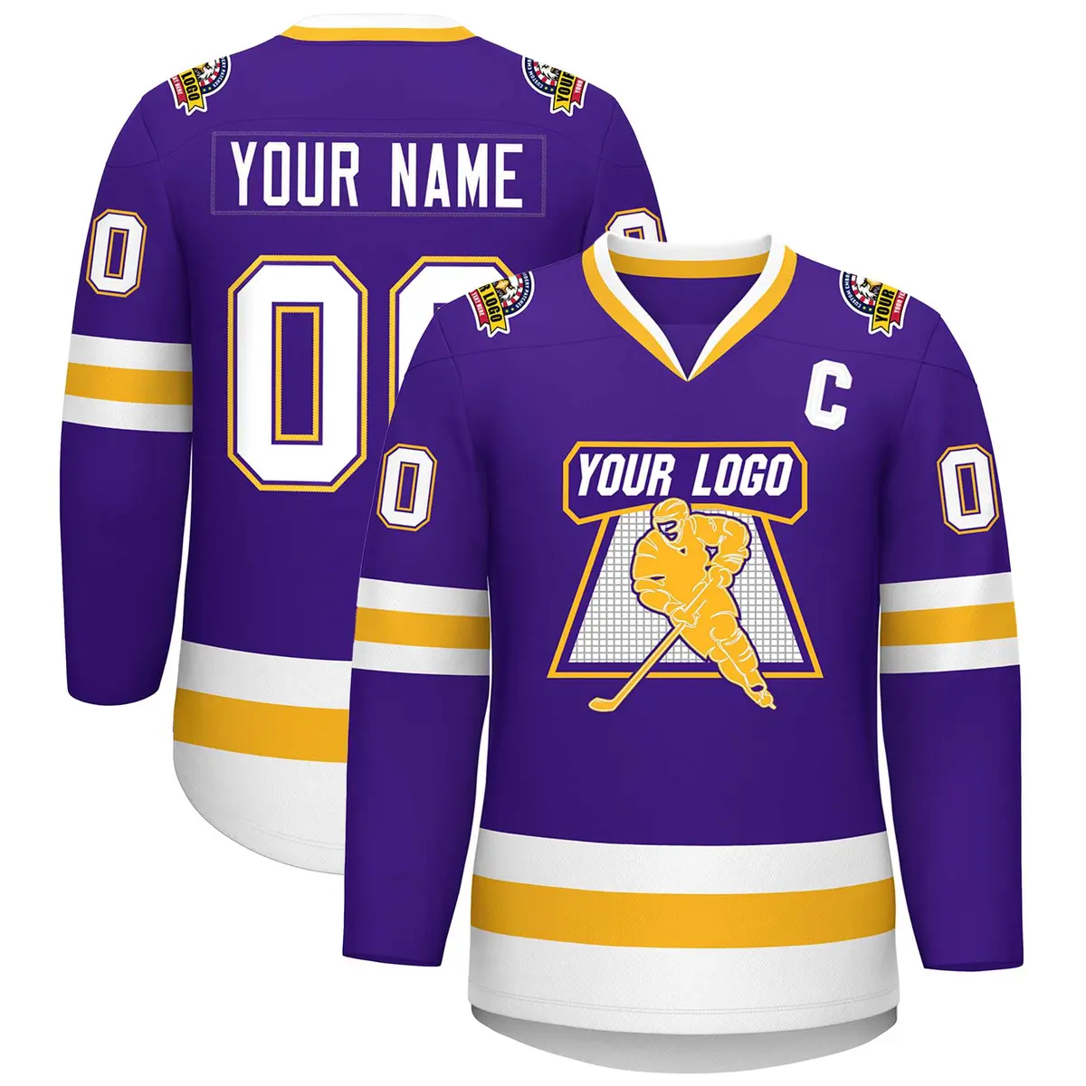 Purple White Purple-Gold Classic Style Hockey Jersey