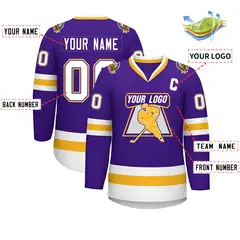 Purple White Purple-Gold Classic Style Hockey Jersey 2