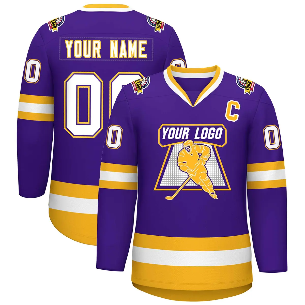 Purple White Purple-Gold Classic Style Hockey Jersey