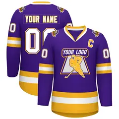 Purple White Purple-Gold Classic Style Hockey Jersey 1