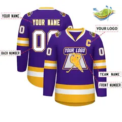 Purple White Purple-Gold Classic Style Hockey Jersey 2
