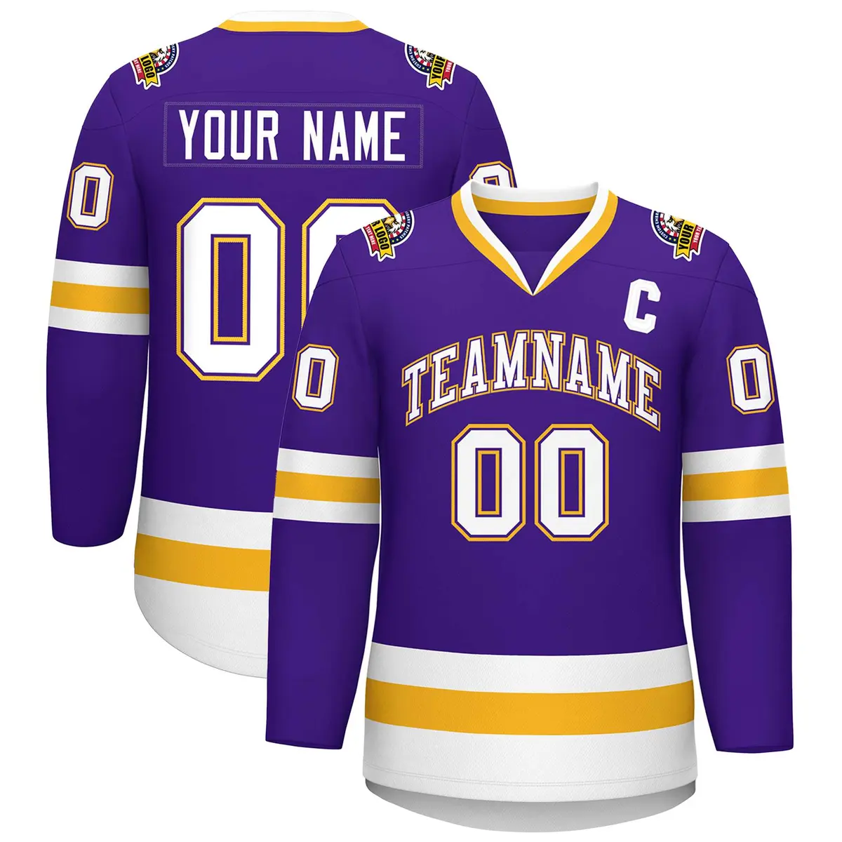 Purple White Purple-Gold Classic Style Hockey Jersey