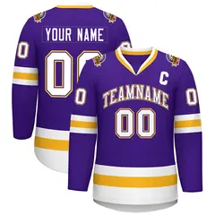 Purple White Purple-Gold Classic Style Hockey Jersey
