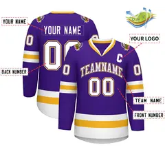 Purple White Purple-Gold Classic Style Hockey Jersey 2