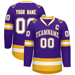 Purple White Purple-Gold Classic Style Hockey Jersey 1