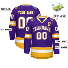 Purple White Purple-Gold Classic Style Hockey Jersey 2