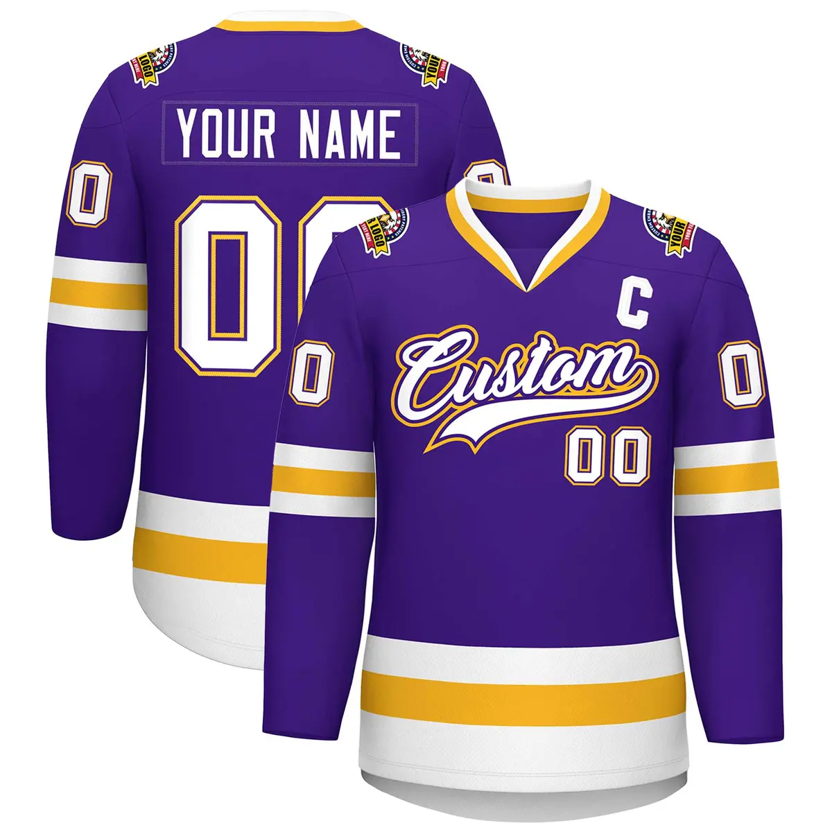 Purple White Purple-Gold Classic Style Hockey Jersey