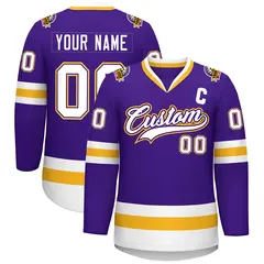 Purple White Purple-Gold Classic Style Hockey Jersey 1