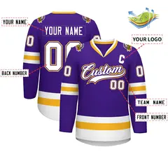 Purple White Purple-Gold Classic Style Hockey Jersey 2
